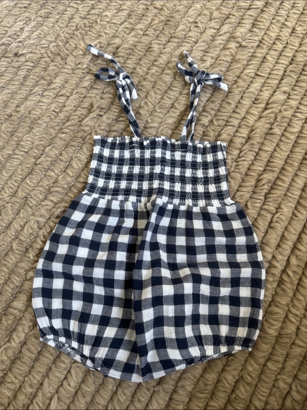 Angel Dear navy and White Gingham Smocked Romper - linen brand new never worn